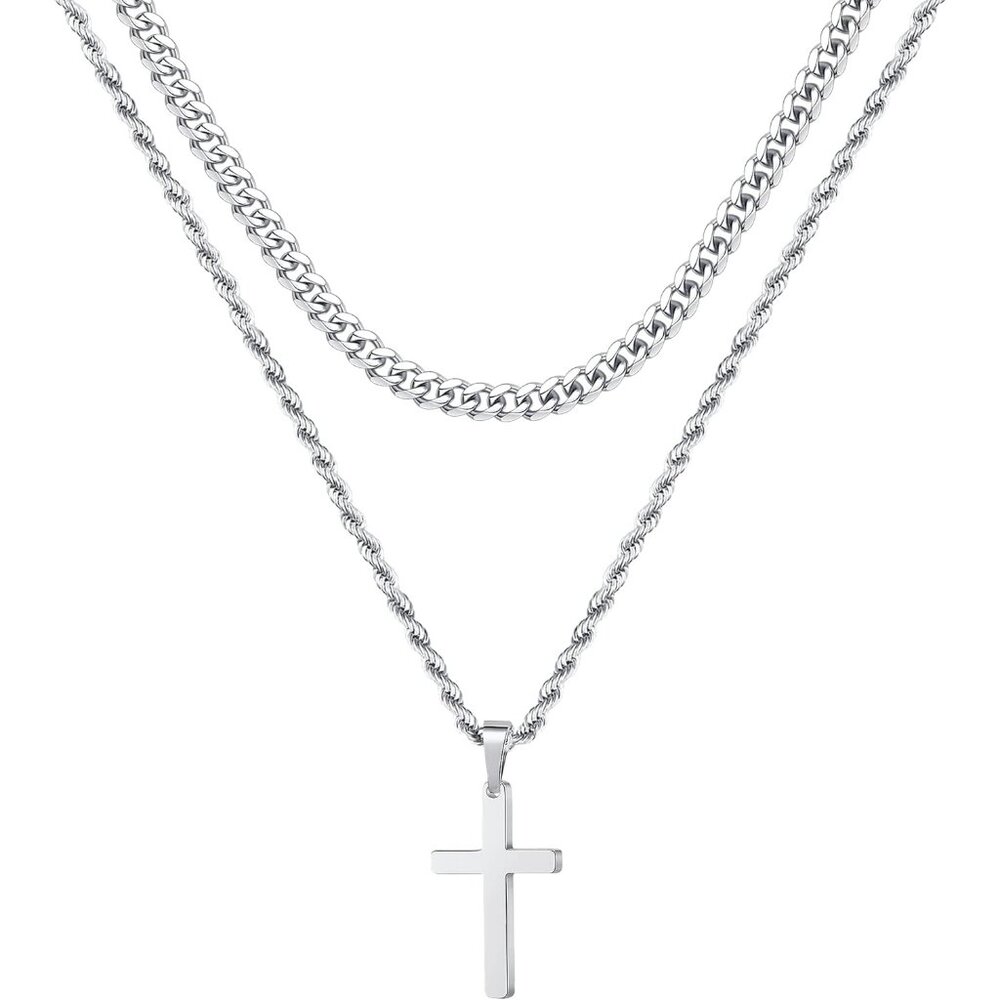 Women Silver Cross Necklaces Stainless Steel Pendant Simple Jewelry Gifts Chain
